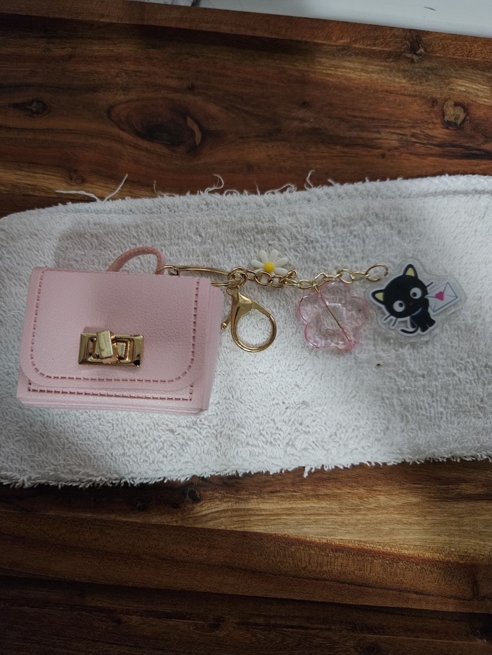 Pink Mini Purse Keychain with Floral and Chococat Charms